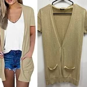 Magaschoni Sweater Cardigan Cashmere Cotton Long Beige Boho Size Small A001967